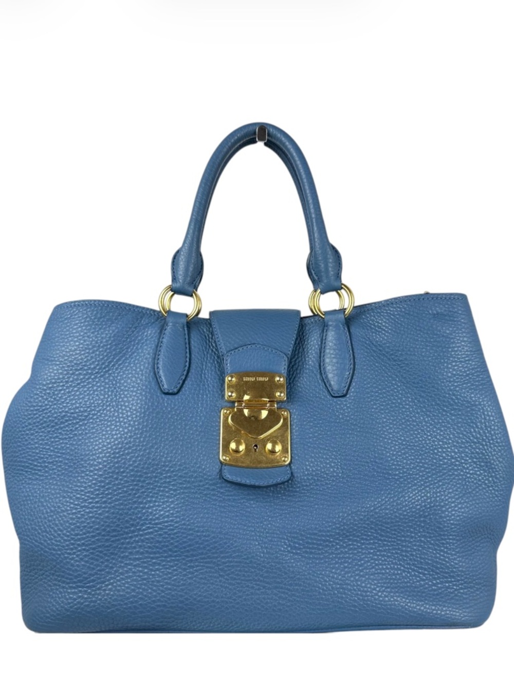 Miu Miu Blue Vitello Leather Satchel Bag Top Handle W/Unbranded Chain